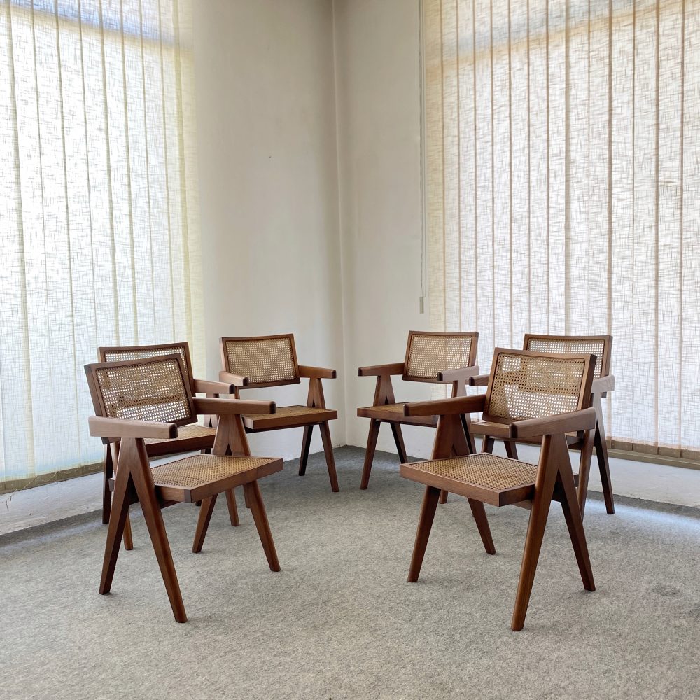 Set di 6 sedie in vimini stile Pierre Jeanneret