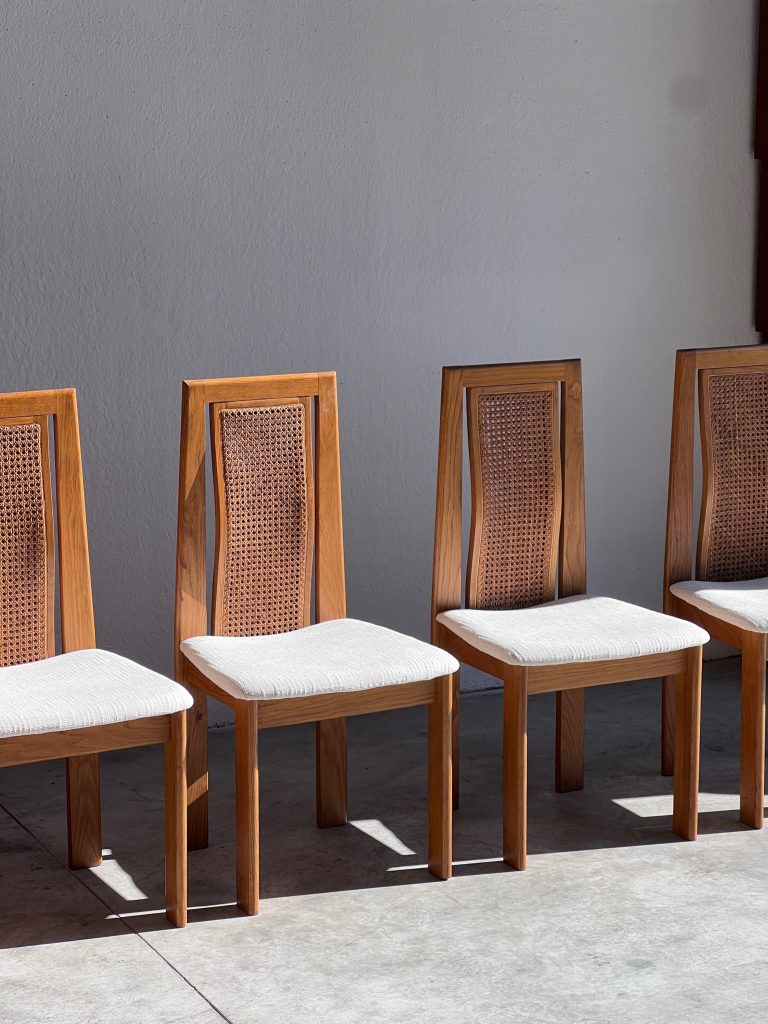 Set di 4 sedie da pranzo in vimini anni '70