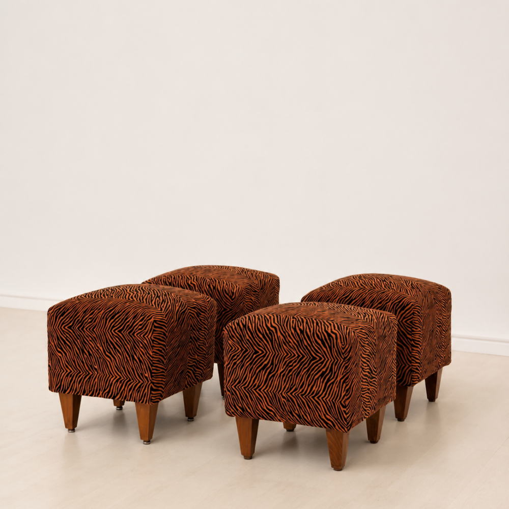Sgabelli deco in tessuto animalier, anni '40